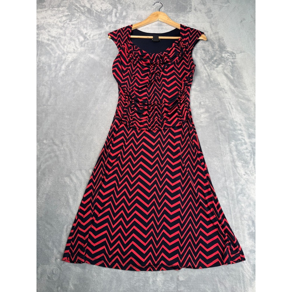 En Focus Studio Fit & Flare Dress Womens 6 Multi Ruched Chevron Party Cocktail